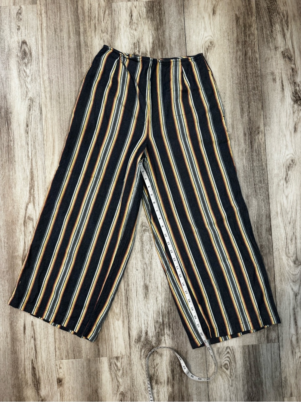 O'Neill Black Pants with Yellow and Cream Vertical Stripes